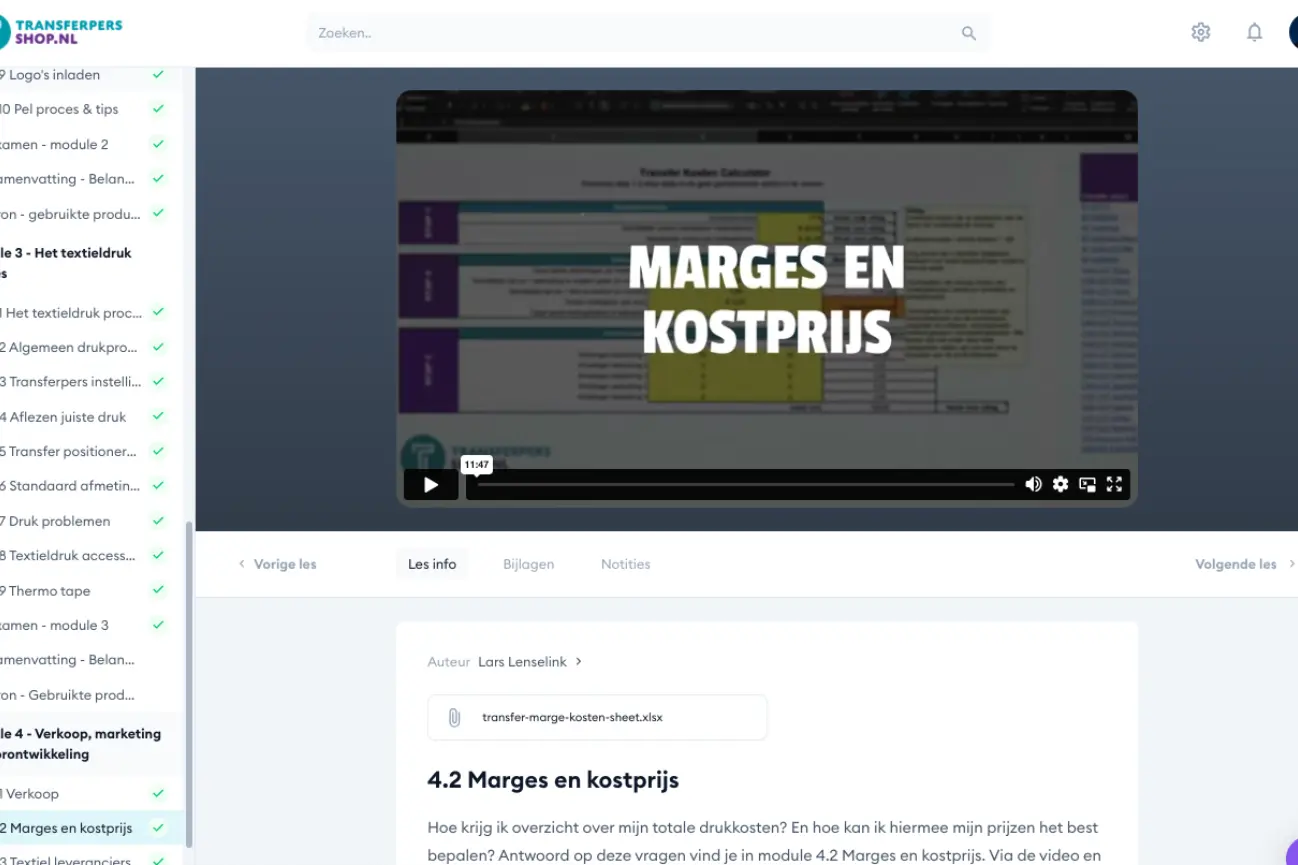 Online textieldruk training kost prijs